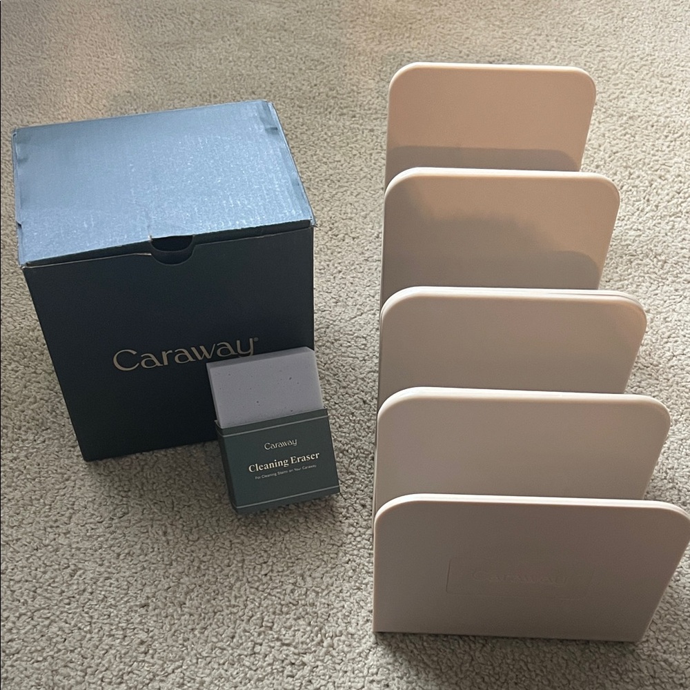 Caraway Cream Ceramic Pan Organizer with Cleaning Eraser- Set of 4